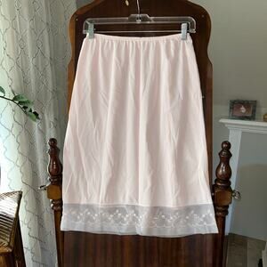 50s 60s Baby Pink Embroidered Flower Lace Slip Skirt Peignoir by Roger’s Large